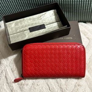 Red Bottega Veneta Long Zippy Wallet